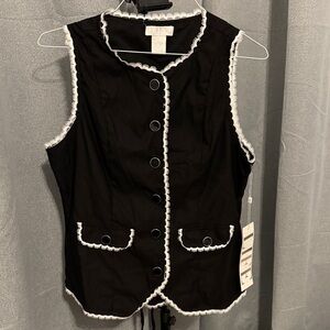 Chic Black Vest with White Trim, ties to adjust in back!
